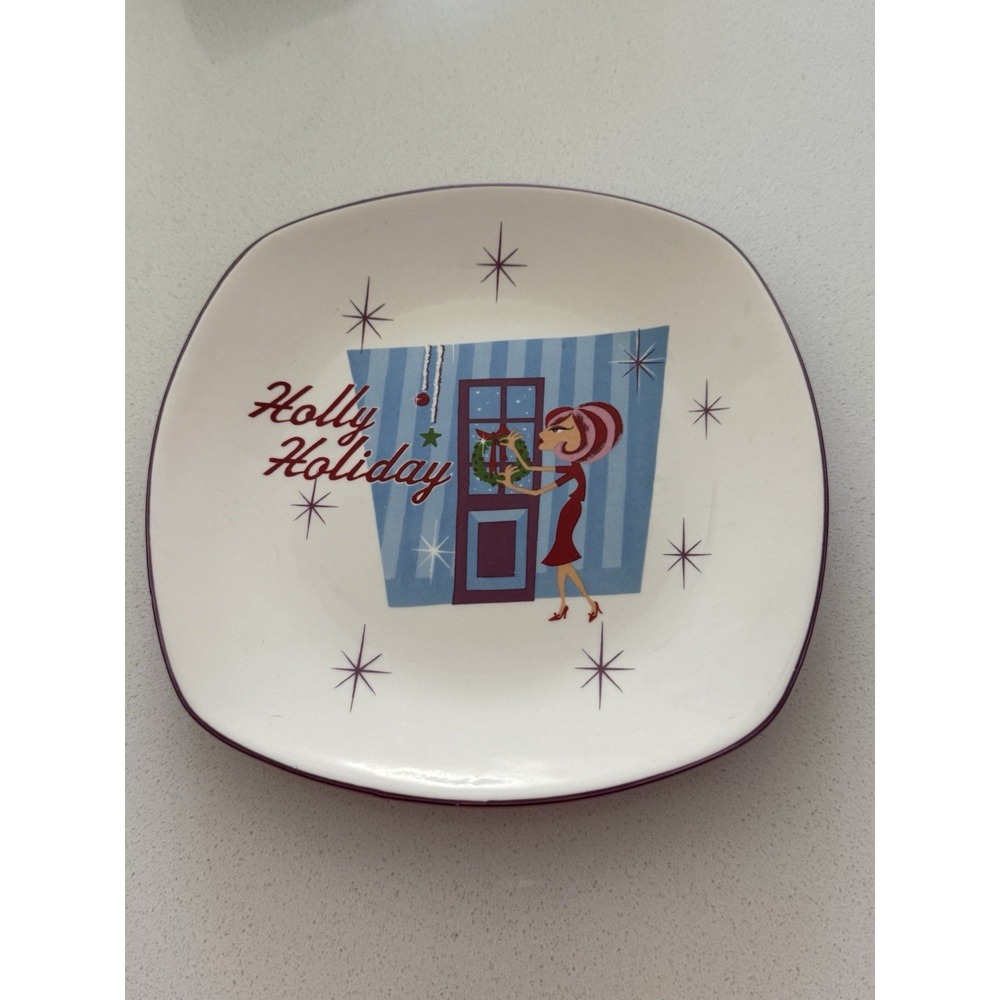 Holly Holiday Christmas Cuties 8" Retro MCM Vibes Plate By Sakura